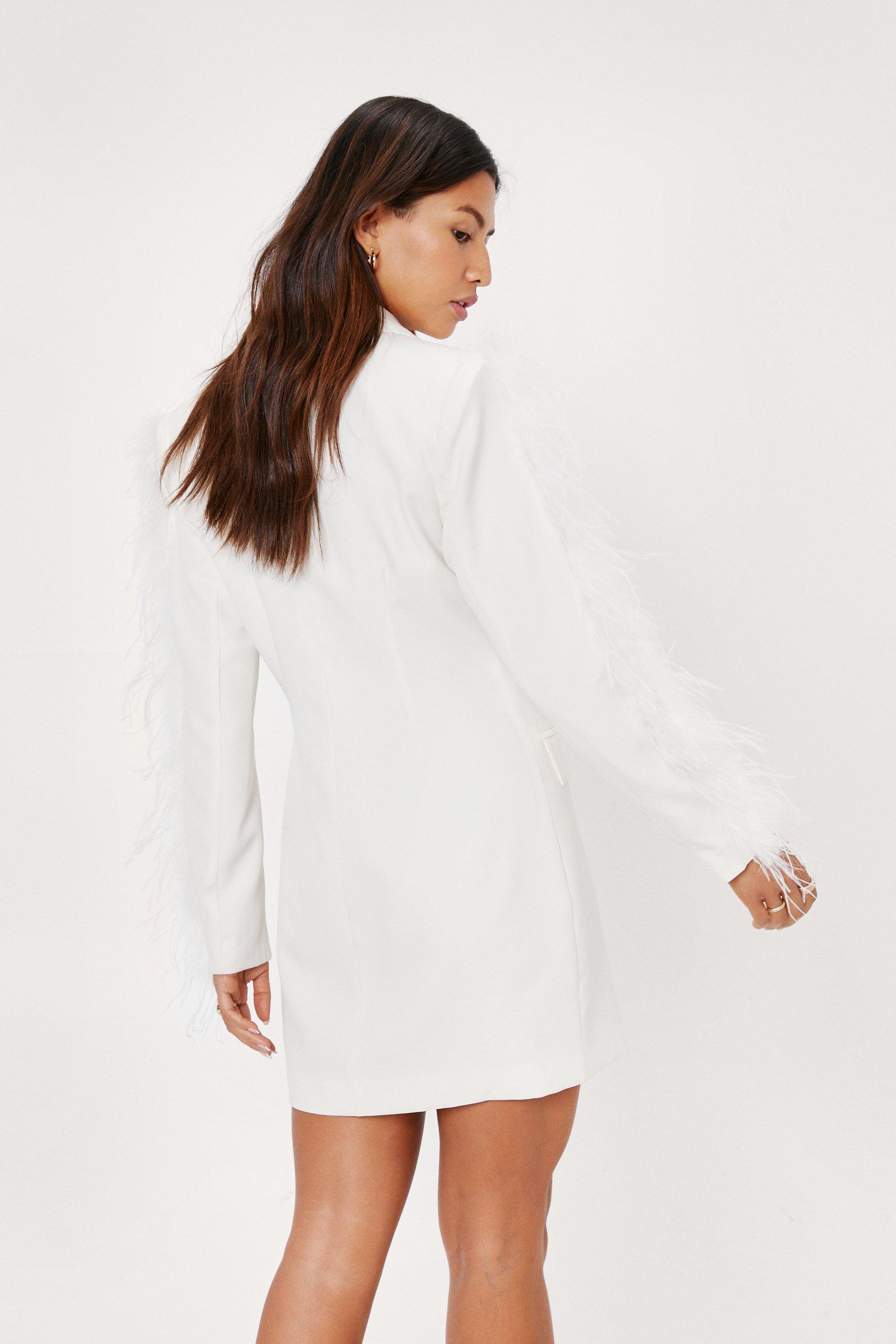 Feather Sleeve Double Breasted Blazer Dress